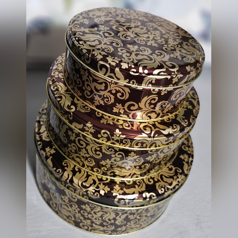 VINTAGE 3PC Set Wine & Champagne Fleur Tins